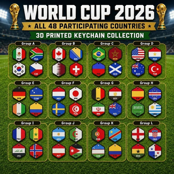 3D Printed Country Flag Keychain, World Cup 2026 Soccer Fan Bag Charm